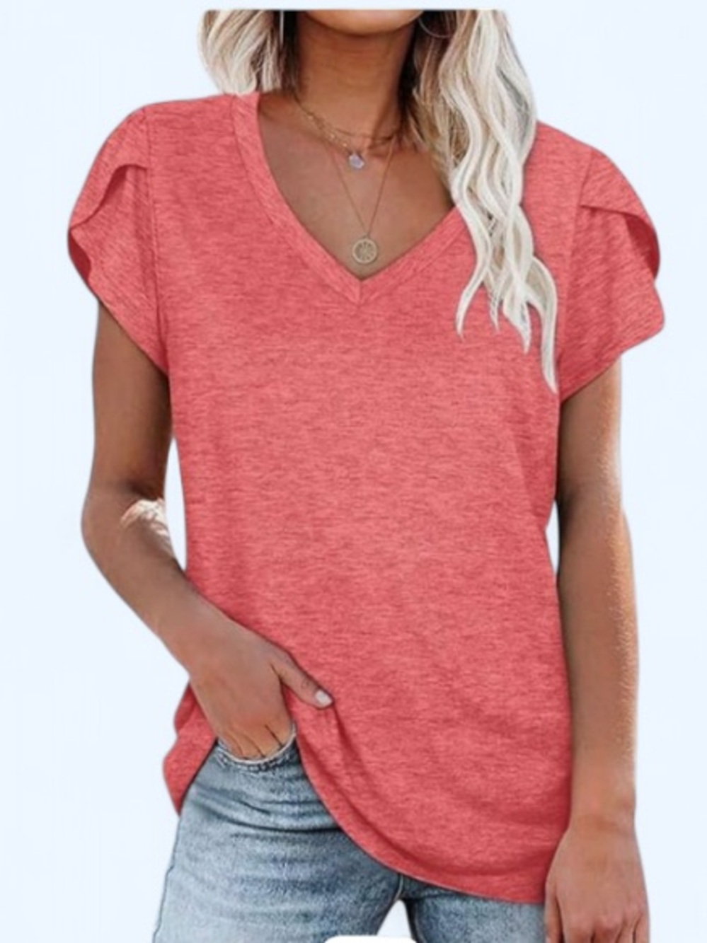 Pink Ruffle short Sleeve women's Top Size L Summer -Shirt